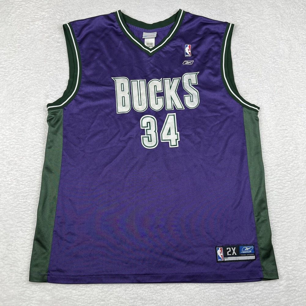 Vintage Reebok Jersey Mens 2XL Purple Bucks Ray Allen #34‎ Sleeveless Basketball